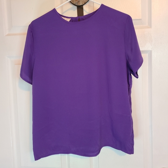 (401) Pembroke Lane Woman's Short Sleeve Blouse, Size: Small Color: Purple - Picture 2 of 13
